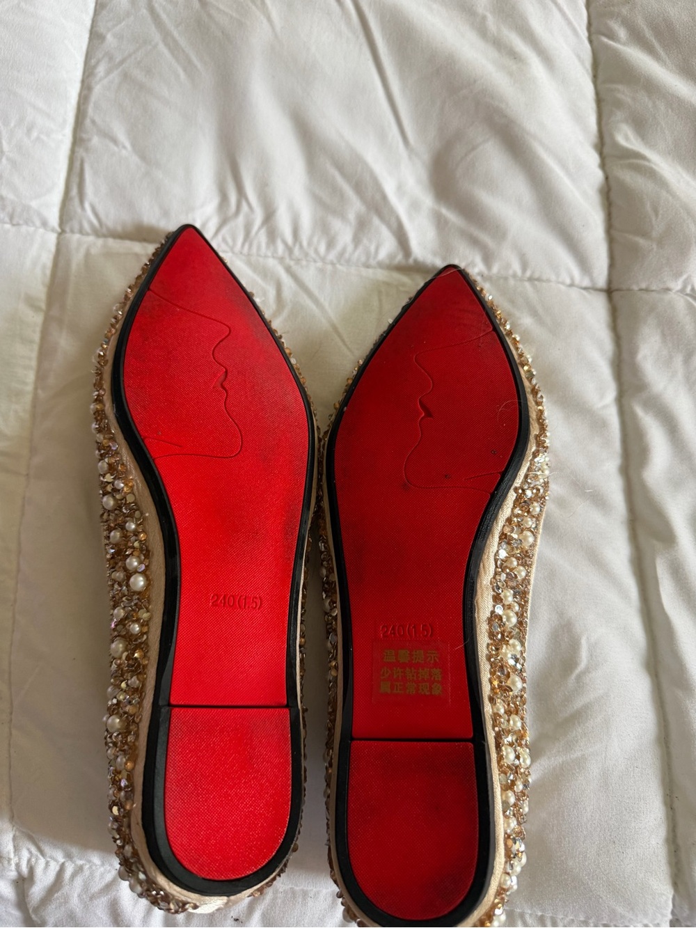Embellished Pearl Pointed Toe Flat - Champagne - Picture 8 of 14